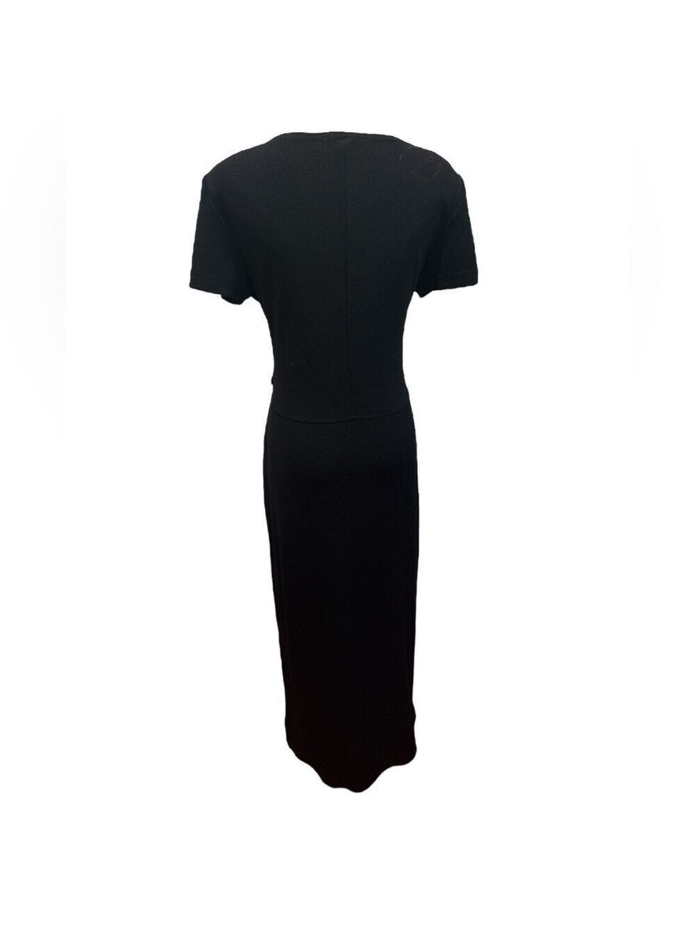 90s RONNIE NICOLE BLACK STRETCH KNIT LONG MIDI DRESS W SLIT & CHAIN DETAIL SZ 10 - Picture 5 of 10